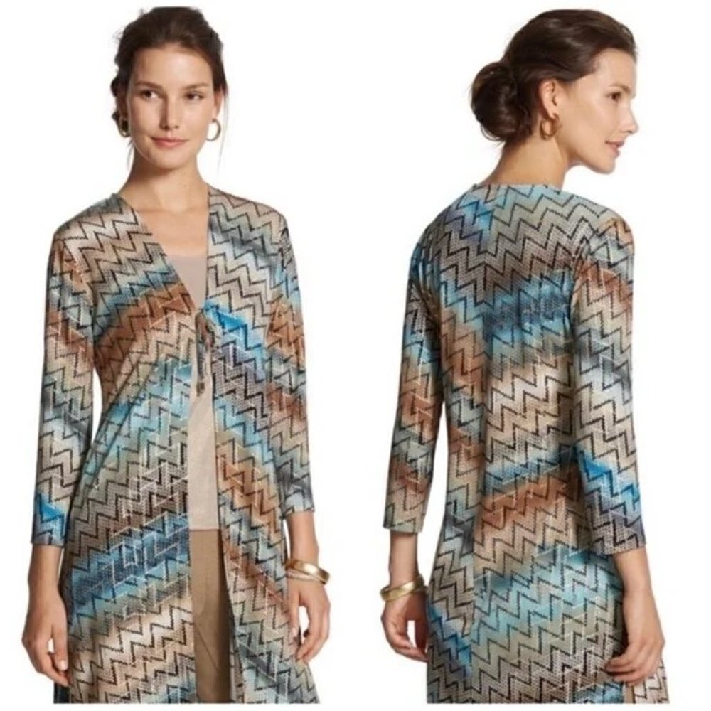 CHICO'S Travelers Collection Mirrored Chevron Tie-Front Duster - Size Large